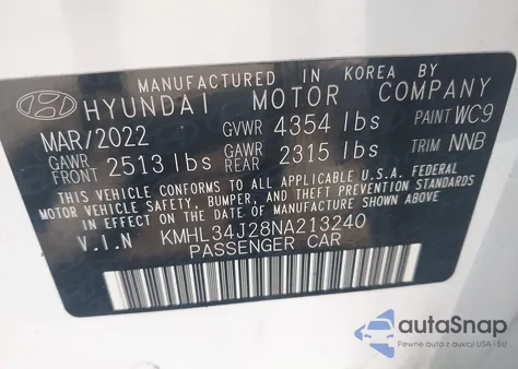 2022 Hyundai Sonata Limited from USA, damaged, VIN KMHL34J28NA213240